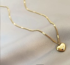 Gold Tone Heart Pendant Necklace Chain Love Theme Metal Engraved 'Love'
