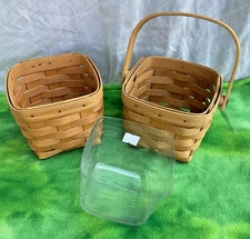Longaberger  Basket Set 1 Single Handle 1 No Handle & 1 Plastic Liner Fits Both
