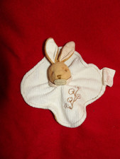 Doudou Plat Lapin Bio Ecru Beige Fleur DOUDOU ET COMPAGNIE