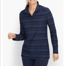 T by Talbots Striped Long Sleeve Pullover Navy Blue Multicolor Size XS