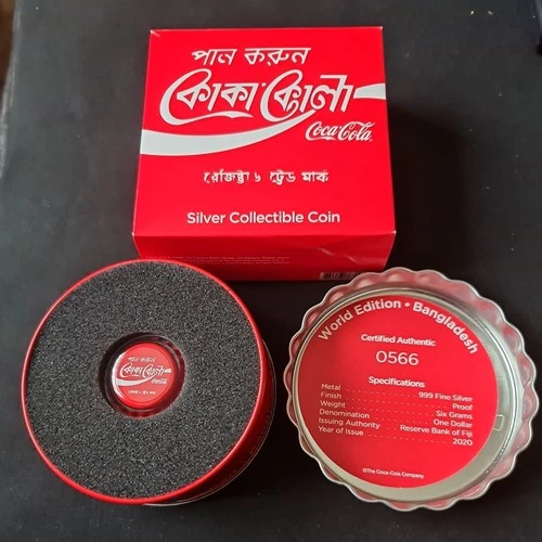 2020 COCA COLA WORLD EDITION BANGLADESH 999 FINE SILVER PROOF $1