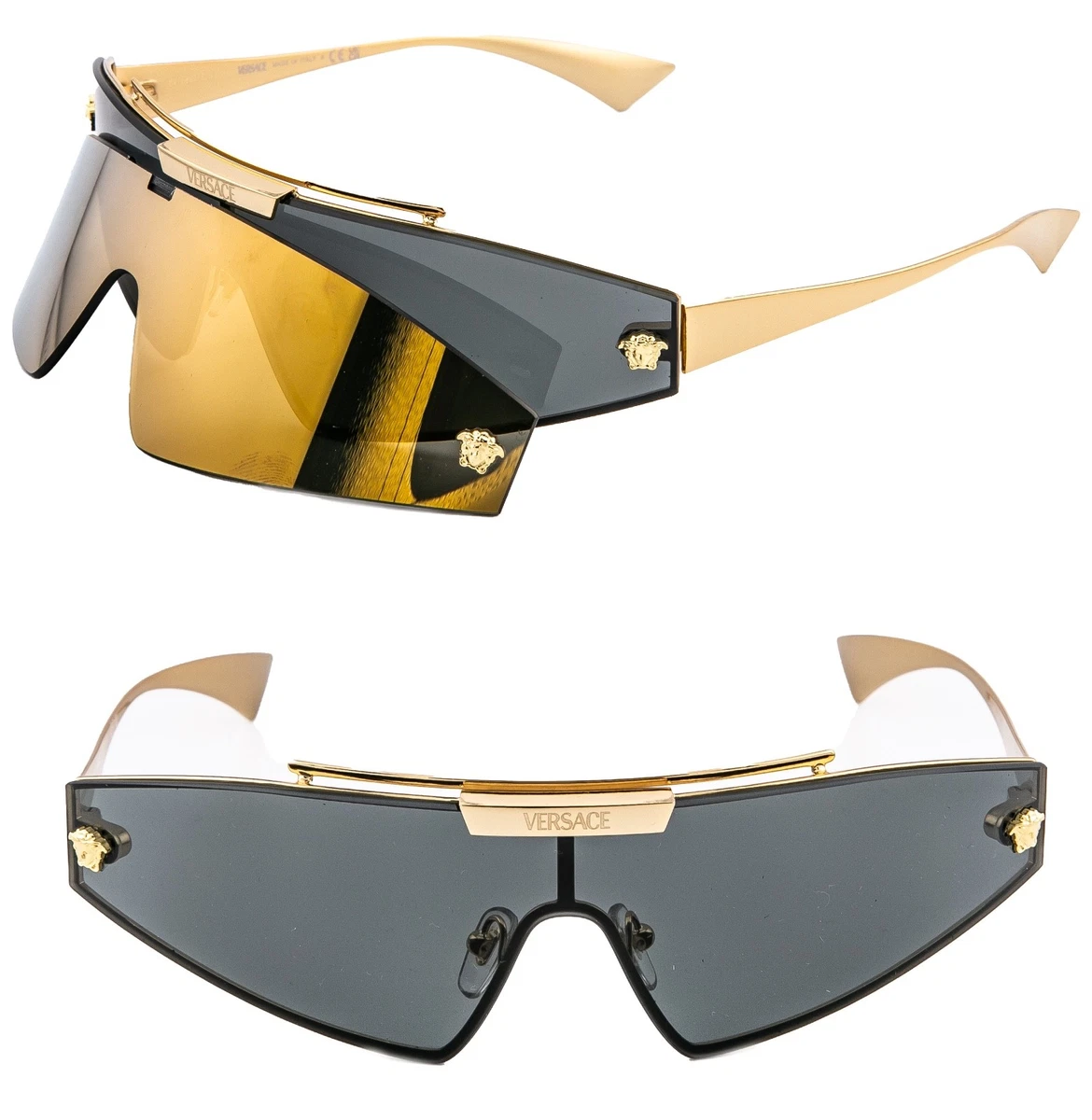 VERSACE VE2265 2265 HORIZON SHIELD Medusa Gold Black Clip On 2