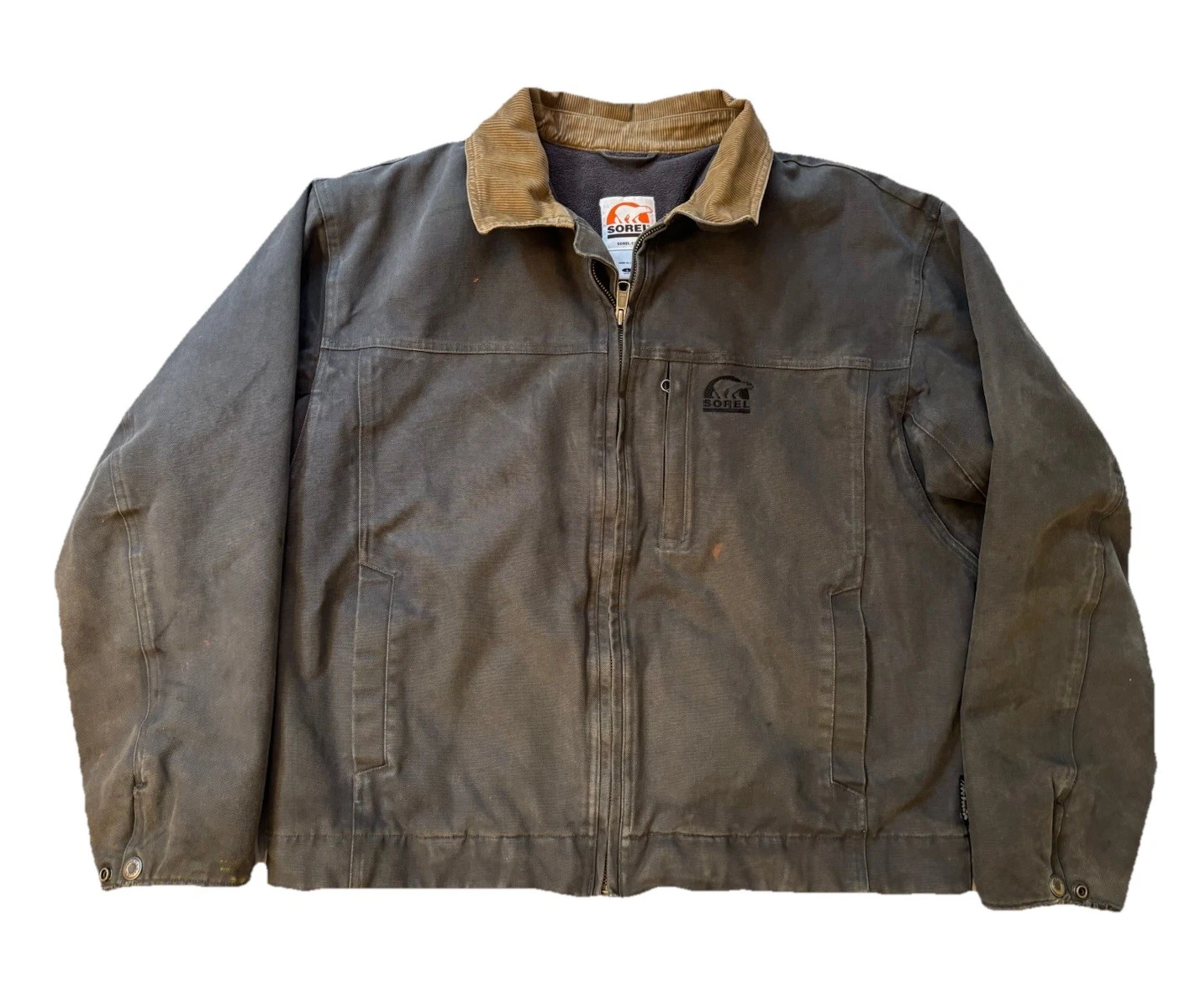 Sorel Jacket Mens Size L Gray Canvas Bomber Lined Workwear Detroit