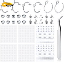 Fake Lip Ring and Nose Piercing Set - Ball Spike, Hoop, Stud, Stick-On Bridge an