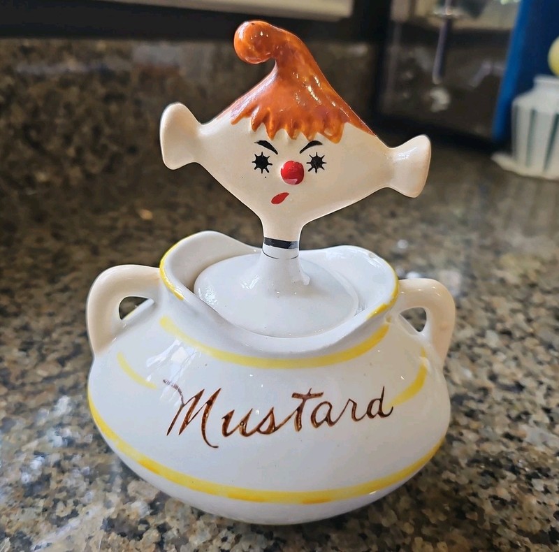 Vintage Anthropomorphic Davar Mustard Pixieware Jar Holt Howard Era