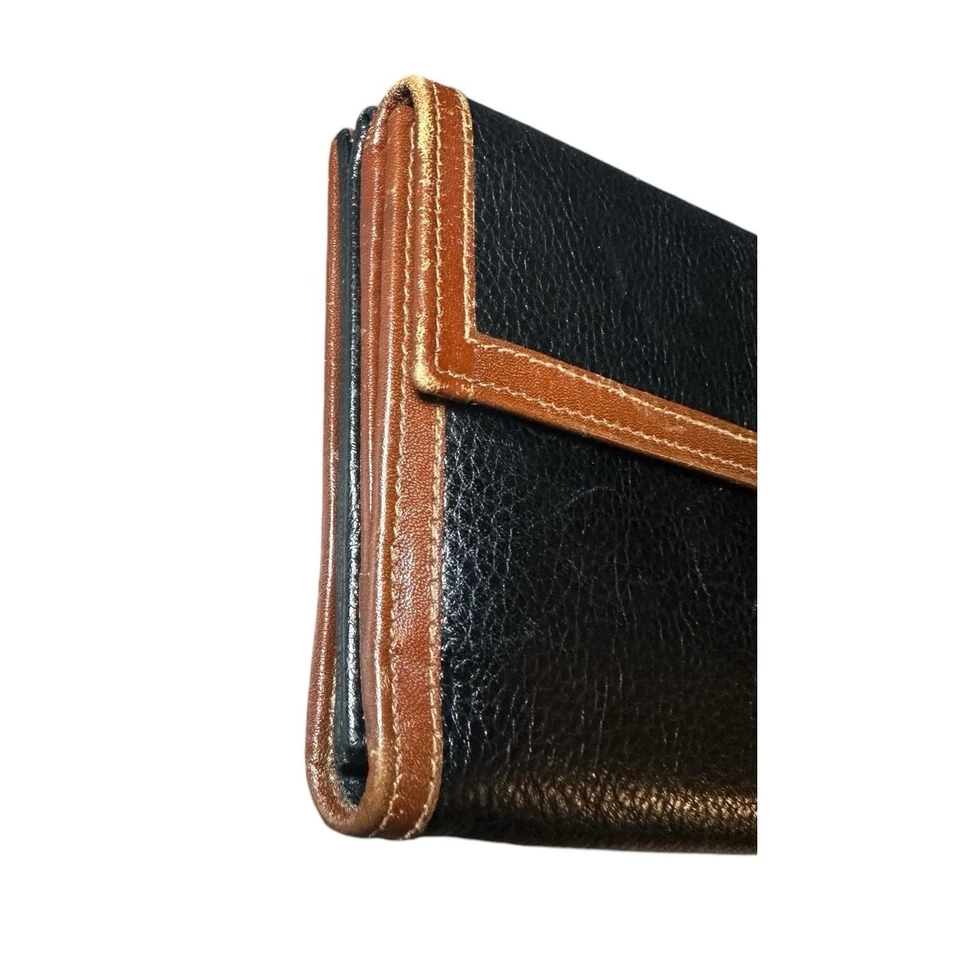 Cartera Bally vintage con múltiples ranuras para tarjetas negra con ribete marrón cuero rara Foto 4 de 4
