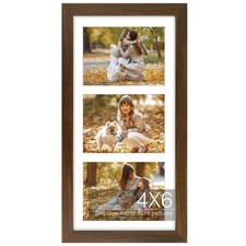 , 7x14 Picture Frame, Brown Solid wood with Tempered Glass, three 4x6 Collage...