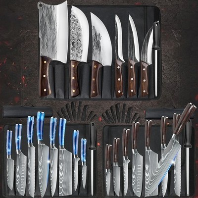 Kitchen Knife Set Stainless Steel Chef Knives Ultra Sharp Meat Cleaver with Bag