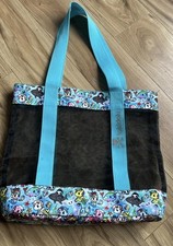 Tokidoki Black Mesh Tote Bag with Blue Straps, Multicolor Character Print