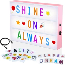 LED Light Box Sign with Letters - Pink Cinematic Light Up Message Board with 230