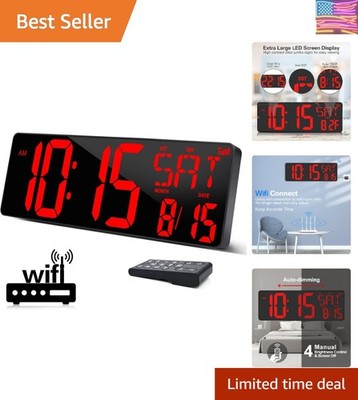 Large Digital Wall Clock WiFi Sync, 16.5 in Large Display Wall Clock with Tem...