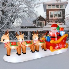 Winter Decorations - 12FT Giant Inflatable Winter Sleigh  Reindeer Yard Deco...