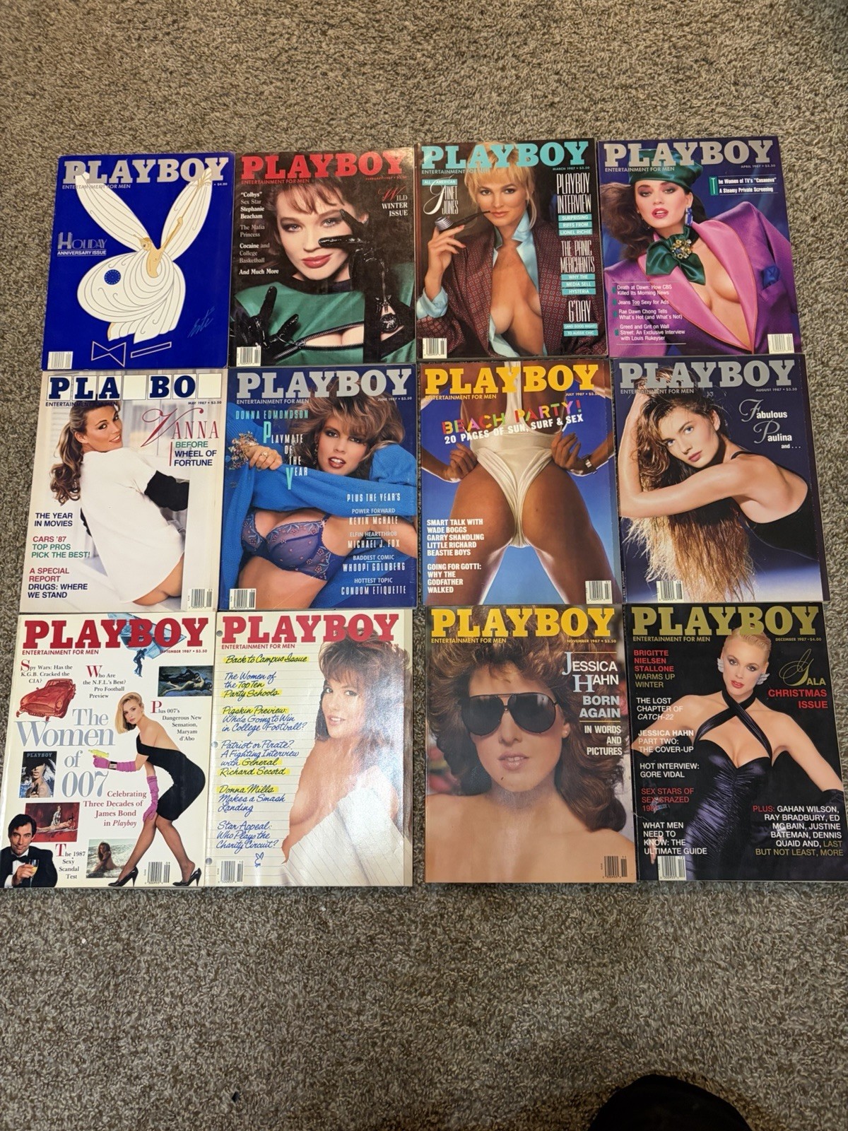 Playboy Magazines 1987 Complete Set Lot Full Year 12 Issues Centerfolds Included