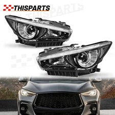 For 2014-22 Infiniti Q50 LED Headlight Lamp DRL w/o AFS Black Left & Right Side