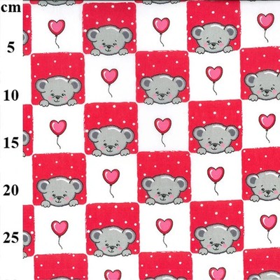 Rote Bären und Herzen - Polycotton, 44''/112cm breit 80% Poly 20% Baumwolle