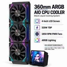 360mm ARGB AIO CPU Cooler-Water Liquid Cooling System 4-Inch LCD For AMD Intel