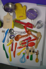 Lot of  35 Melissa  Doug and Other Metal, plastic Pretend Play Misc Utensils