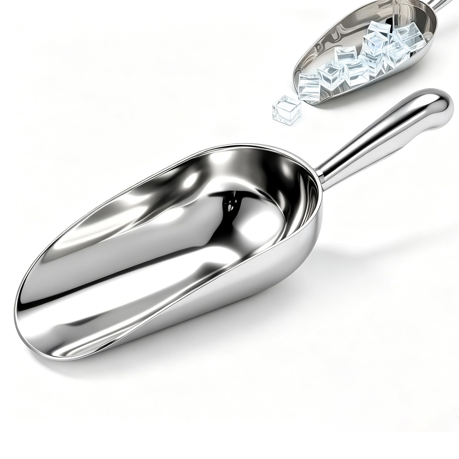 6 Oz Cast Aluminum Utility Scoop, Small Kitchen Bar Metal 6-Ounce, Silver