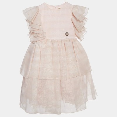 Elie Saab Junior rosa Streifen Lurex Chiffon Rüschen Partykleid 4 Jahre