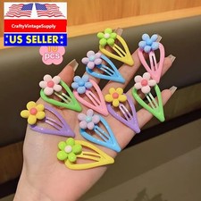 Girl's 10pcs enamel teardrop snap clips daisy flowers