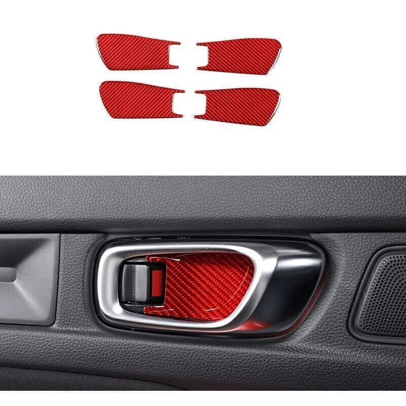 For Honda Civic 2022-2025 Red Real Carbon Fiber Inner Door Bowl Cup Cover Trim