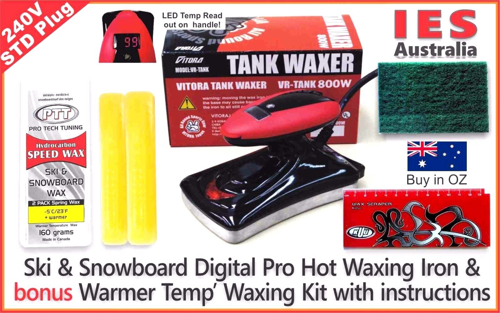 Ski & S'board Digital Hot Waxing Iron & Bonus Warmer Temp wax Kit, DIY & save $