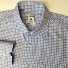 David Donahue Mens Dress Shirt XL Blue White Red Check Button Front