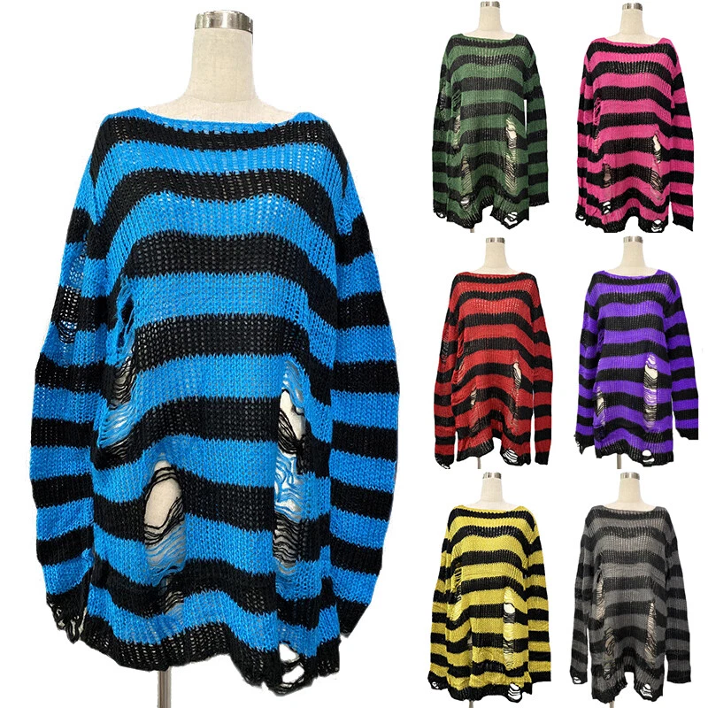Striped top ripped sweater