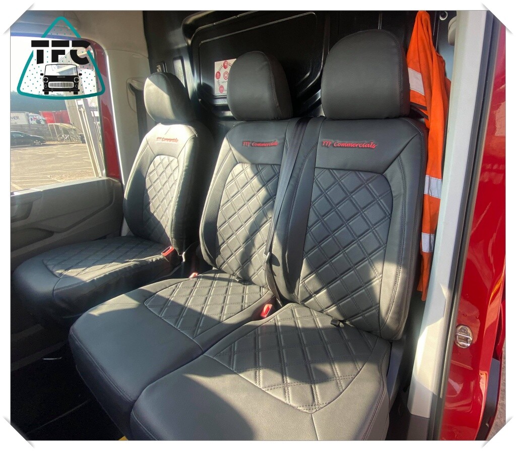SEAT COVERS FOR VW CRAFTER 2+1 FULL ECO LEATHER + CUSTOM LOGO BESPOKE