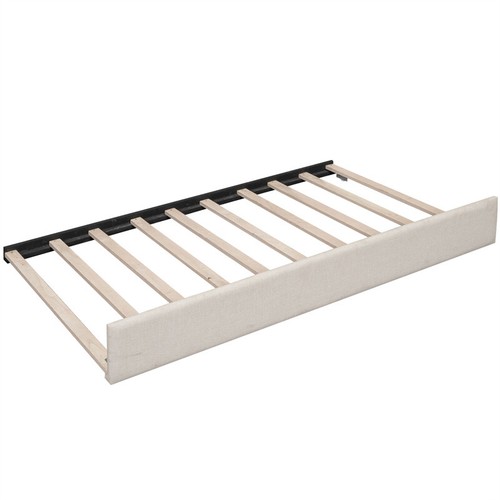 Full Queen Size Upholstered Platform Bed with USB and Twin Size Trundle, Beige - Picture 5 of 28