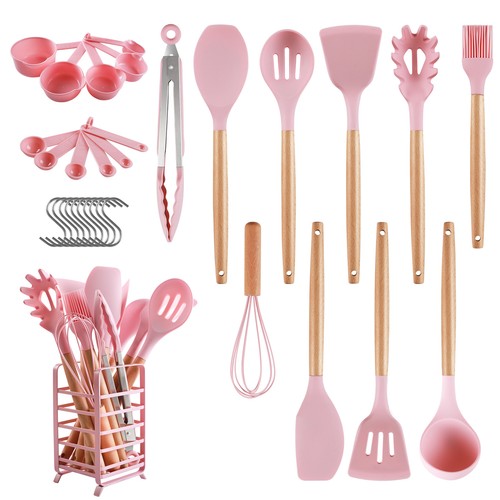 32PCS Silicone Utensils Set BPA Free Heat Resist Kitchen Baking Cookware Wooden - Picture 8 of 28