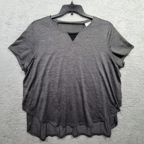 DANSKIN NOW Shirt Damen XXL 20 grau Kurzarm Netzeinsätze seitlicher Überlappung