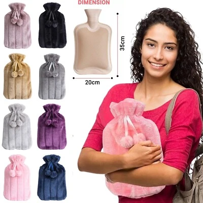HADI LONDON Hot Water Bottle With Cover Fluffy Faux Fur 2L High Quality Rubber Pack of 1,2,4