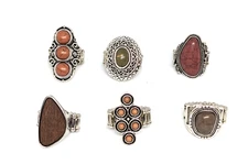 NEW! Paparazzi Stretchy Rings (Set of 6) Silver Tone Earthy Multi Color Gem