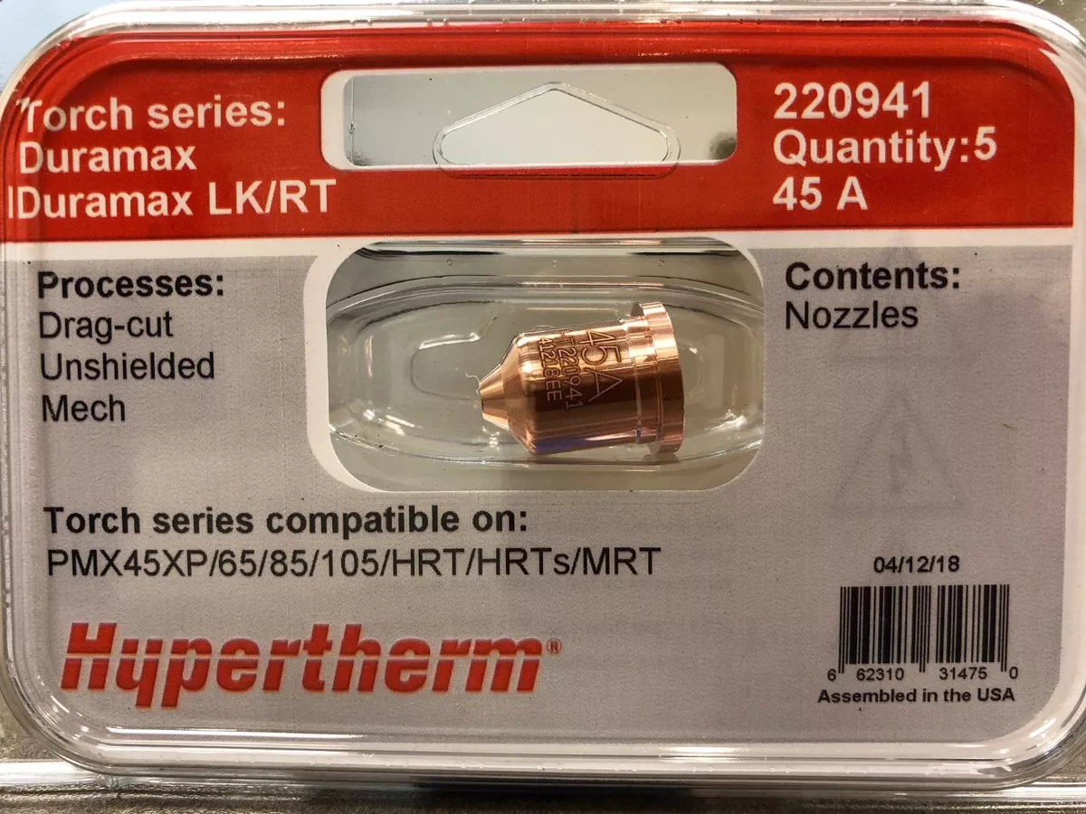 Genuine Hypertherm 220941 45A Nozzle 5 pack Powermax 45XP 65 85 