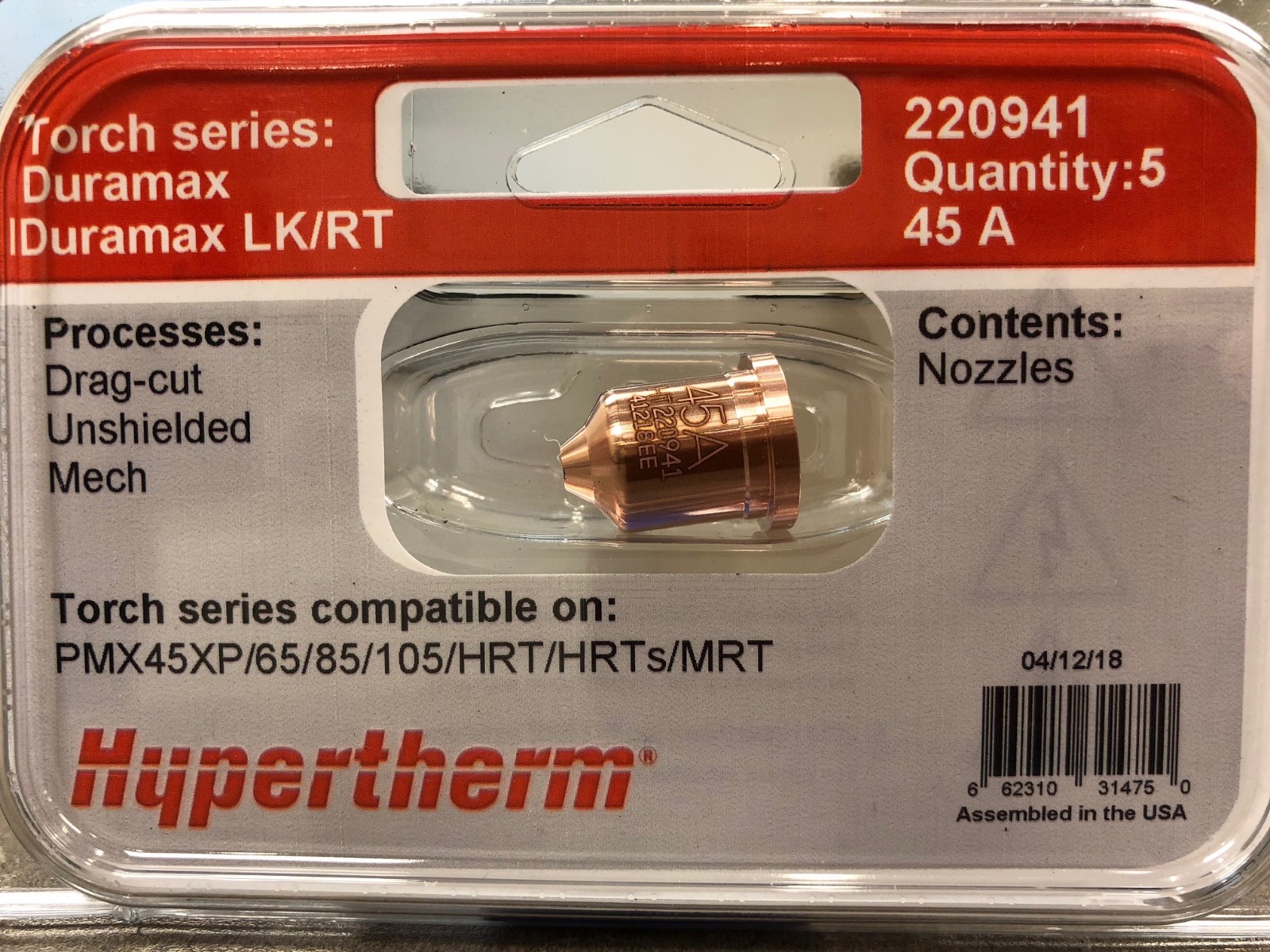 Genuine Hypertherm 220941 45A Nozzle 5 pack Powermax 45XP 65 85 