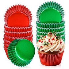 200Pcs Christmas Foil Cupcake Liners Xmas Red Green Foil Metallic Baking Cups...