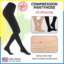 Firm 25-35mmHg Compression Pantyhose Unisex S-2XL Black/Beige All Day Comfort
