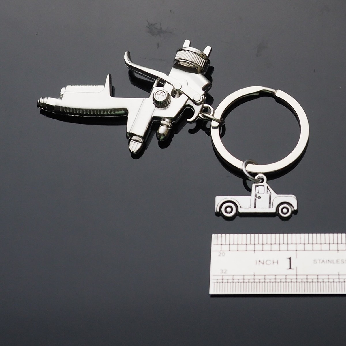 Paint Gun Painter Keychain – Metal Lucky Charm Key Ring – Novelty Tool Gift (Silver, Germany)