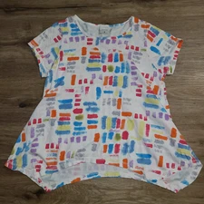 CMC Color Me women M Multicolor Art to Wear Hi-Low Tee T shirt Top Flare