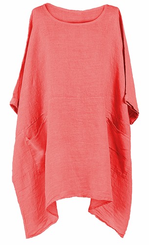 Pocket Boxy Plain Linen Women Tunic Top 