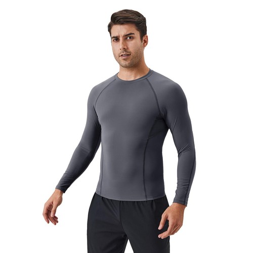 Men's Compression Shirts Long Sleeve Workout Gym Running Top Sports Baselayer - Picture 15 of 16