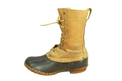 Vintage LL Bean Women's Brown Leather Unlined Mid Calf Hunting Duck Boots 5 M