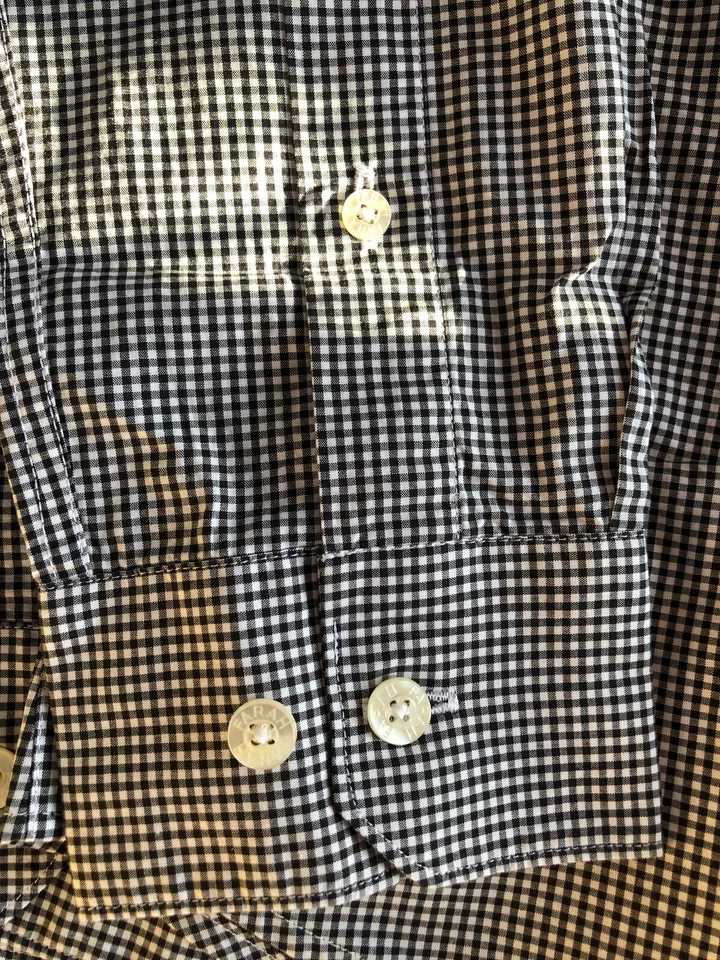 NUEVO CON ETIQUETAS FARAH Camisa Negra a Cuadros con Cuello LS L-Grande Calce Ajustado Algodón Foto 4 de 4