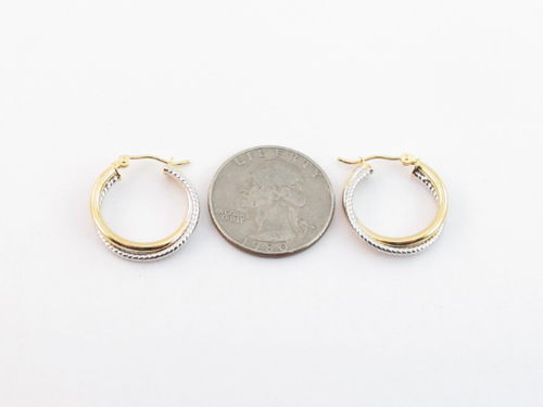 14k Yellow And White Gold Hoop Earrings - Picture 3 of 4