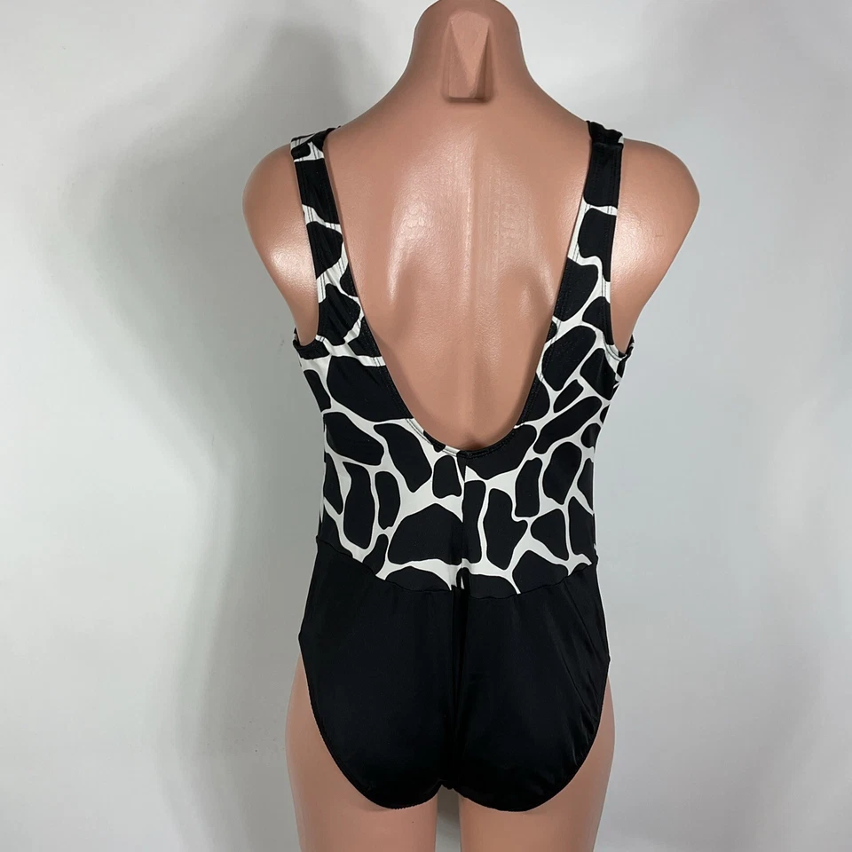 Traje de baño vintage de una pieza con estampado animal de longitud de los 90 blanco negro talla 10 Foto 2 de 4
