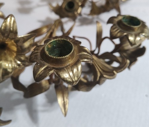 Pair of Gilt Bronze Sconce Inserts with Floral Decor 5 Arms of Lights *Read Desc - Picture 7 of 11