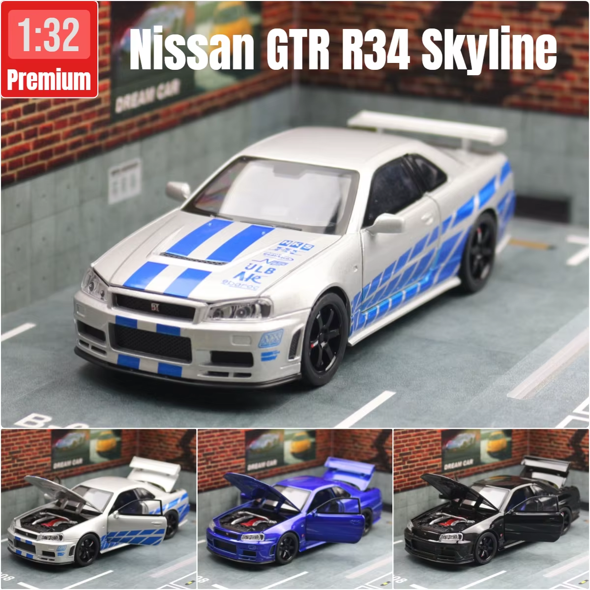 1/32 Nissan Skyline GTR R34 JDM Toy Car Model Diecast Vehicle