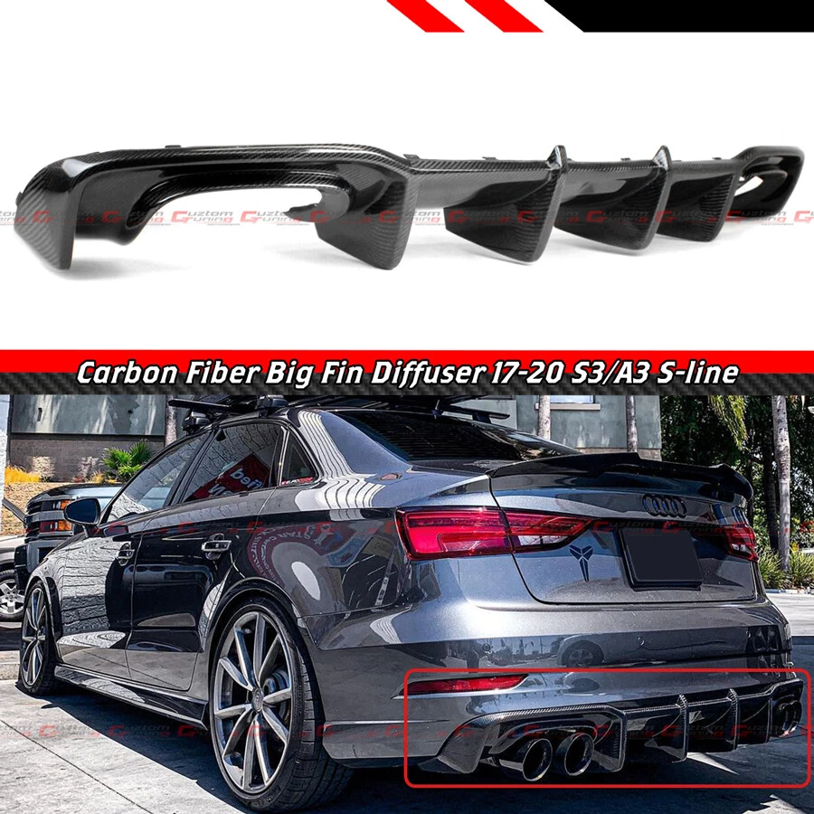 FOR 2017-2020 AUDI S3 A3 SLINE SEDAN SHARK FIN CARBON FIBER REAR BUMPER DIFFUSER - Image 2 of 4
