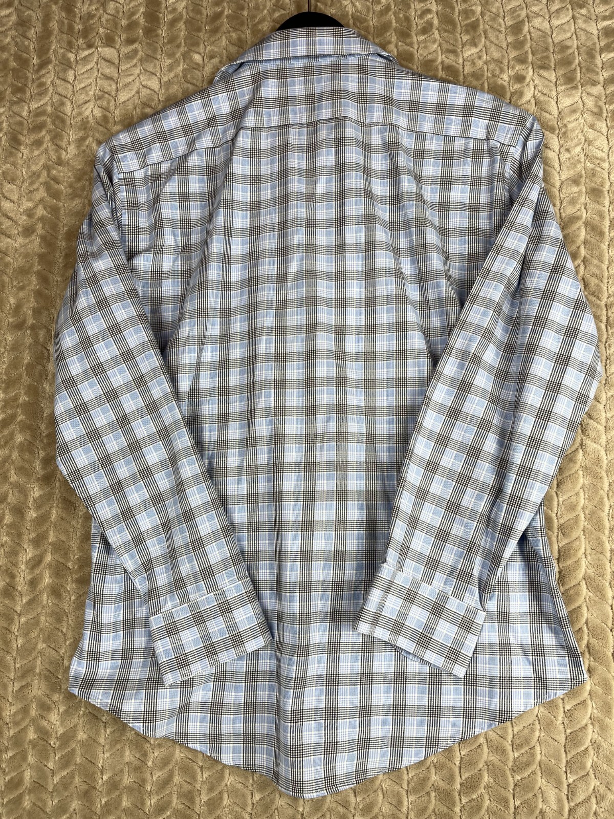 Nordstrom Shirt Men 16-32/33 Blue Plaid Tech Smart Trim Fit Long Sleeve Button